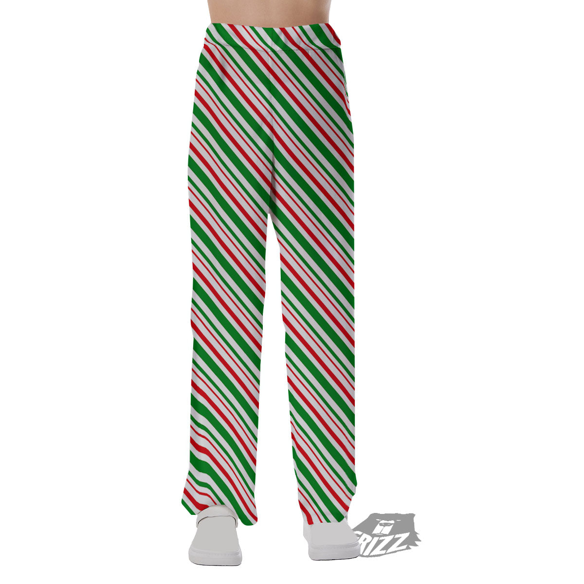 White Candy Cane And Red Green Print Pajama Pants-grizzshop