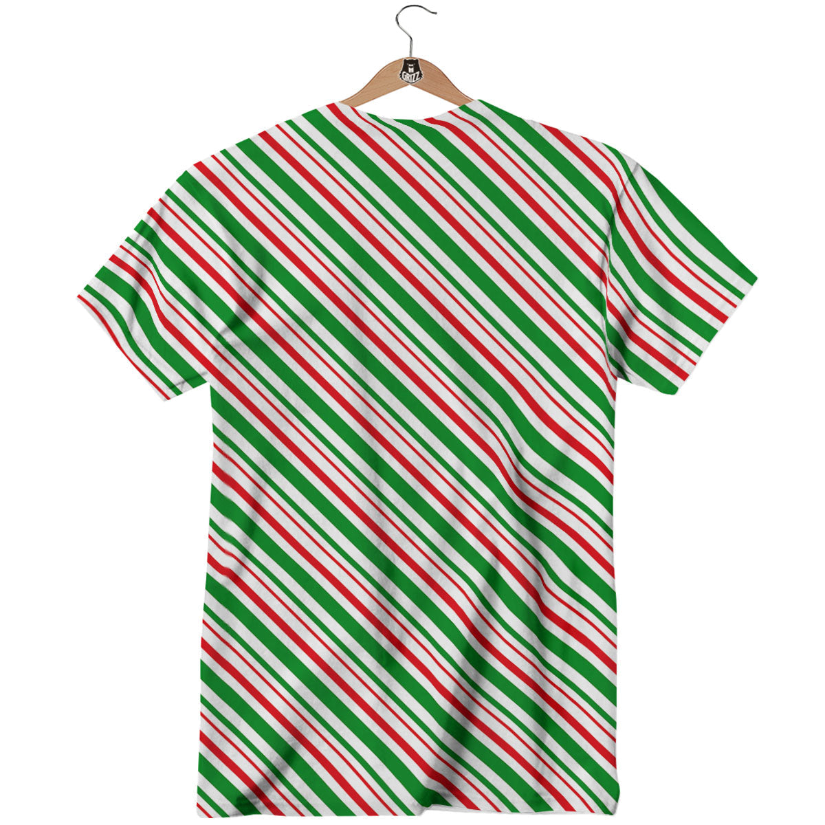 White Candy Cane And Red Green Print T-Shirt-grizzshop