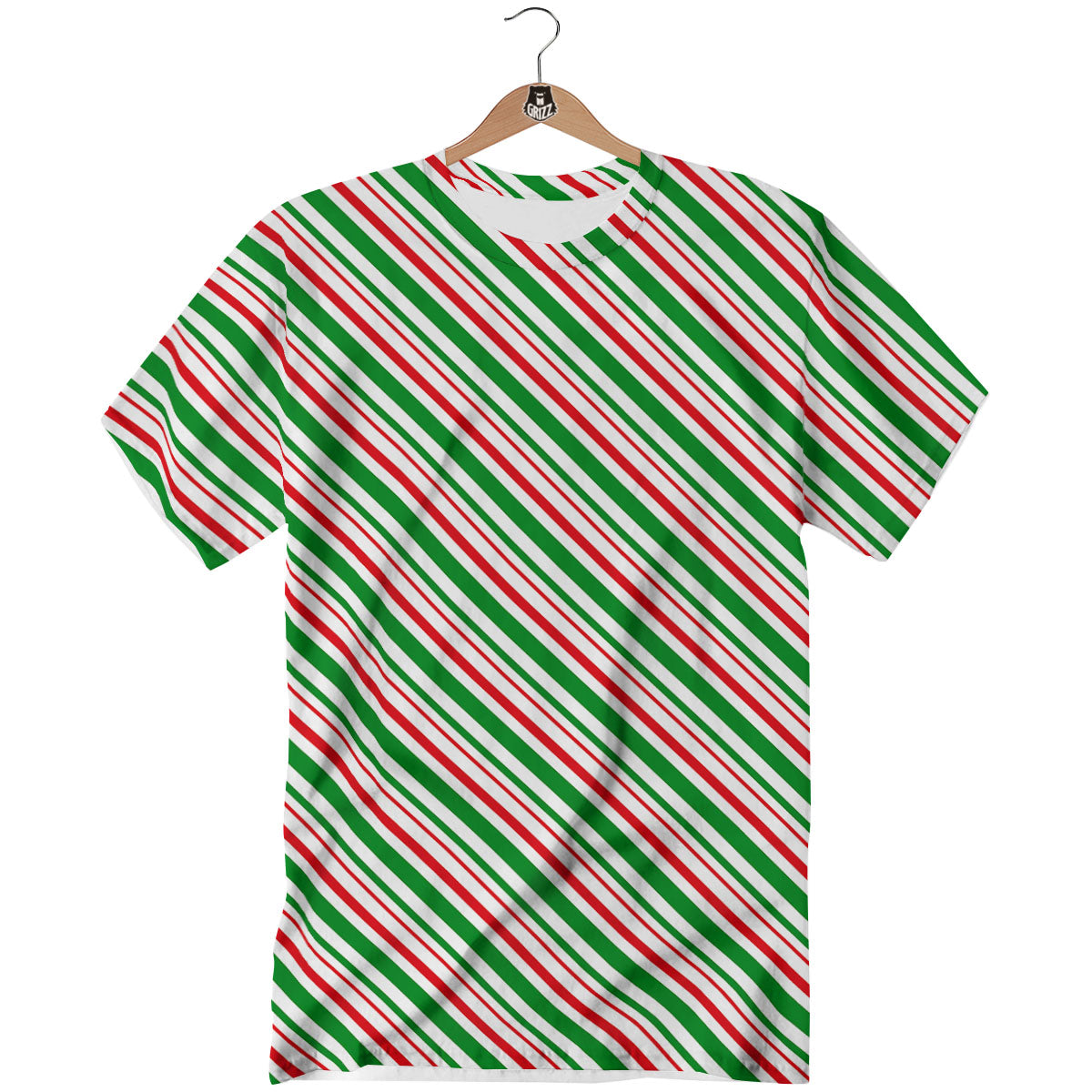 White Candy Cane And Red Green Print T-Shirt-grizzshop