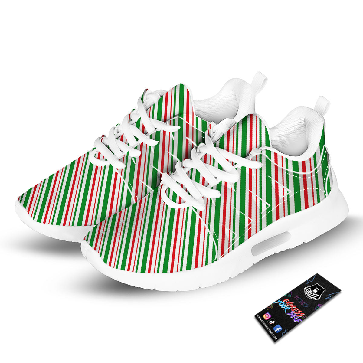 White Candy Cane And Red Green Print Tennis Shoes-grizzshop