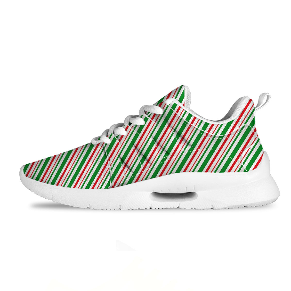 White Candy Cane And Red Green Print Tennis Shoes-grizzshop