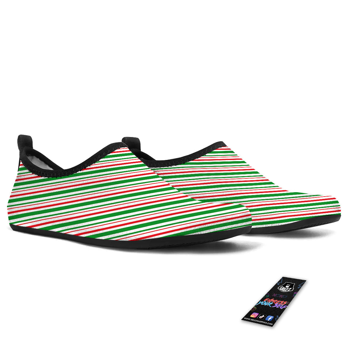 White Candy Cane And Red Green Print Water Shoes-grizzshop
