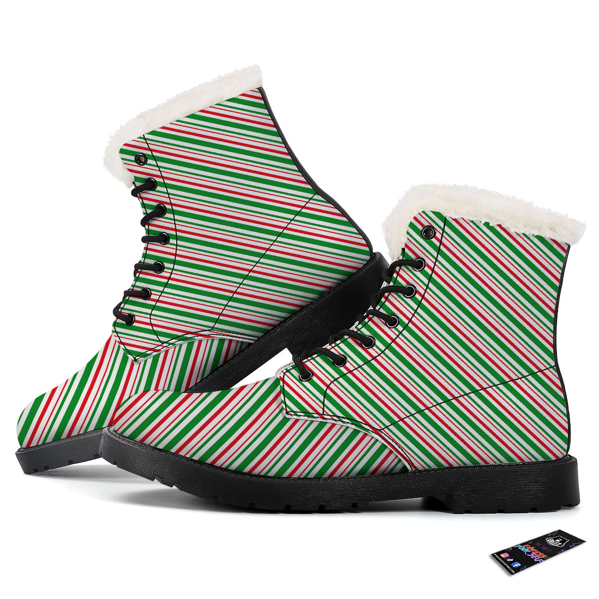 White Candy Cane And Red Green Print Winter Boots-grizzshop