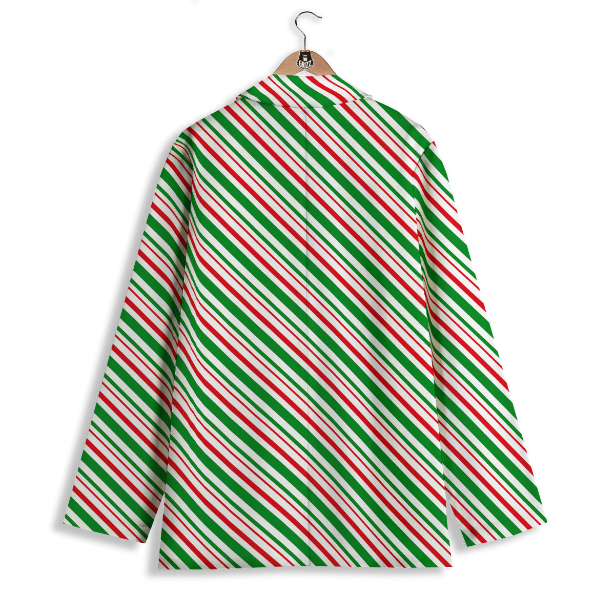White Candy Cane And Red Green Print Women's Blazer-grizzshop