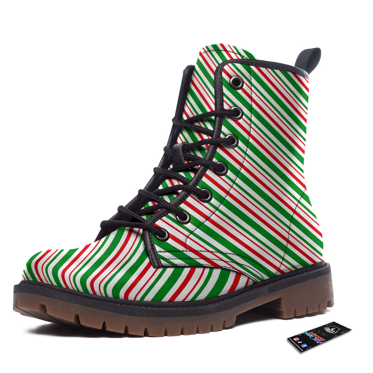 White Candy Cane And Red Green Print Work Boots-grizzshop