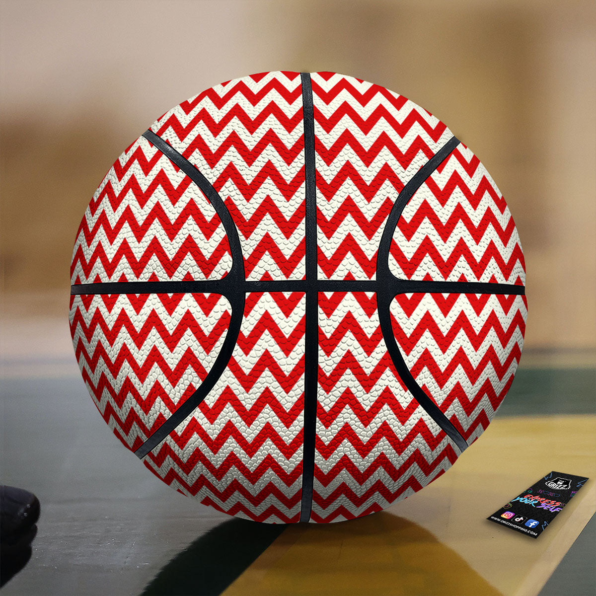 White Chevron And Beige Red Print Basketball-grizzshop