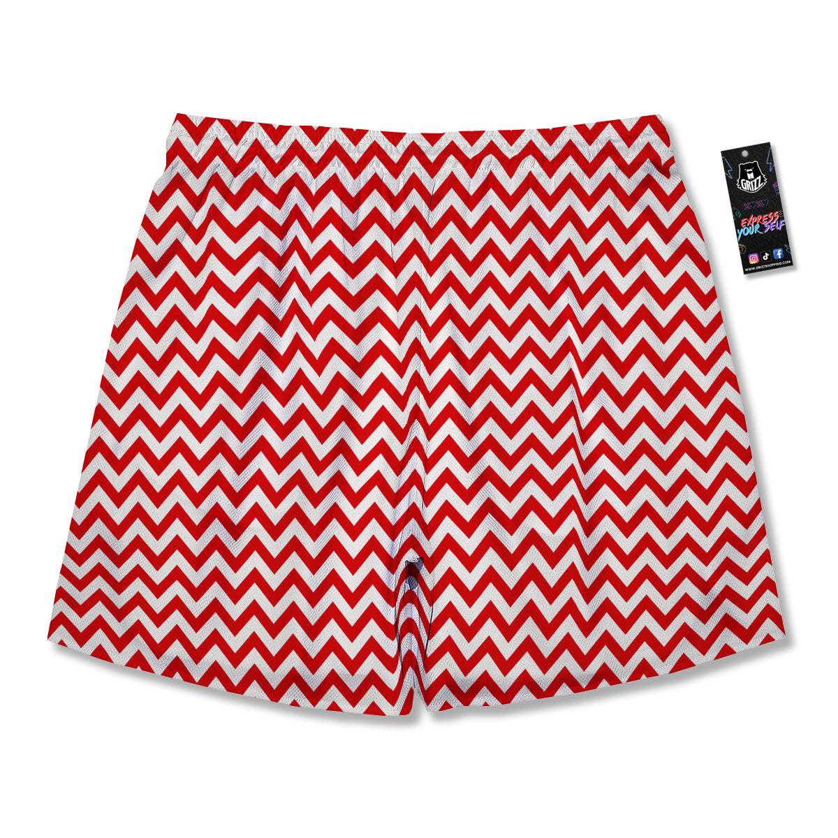 White Chevron And Beige Red Print Men's Running Shorts-grizzshop