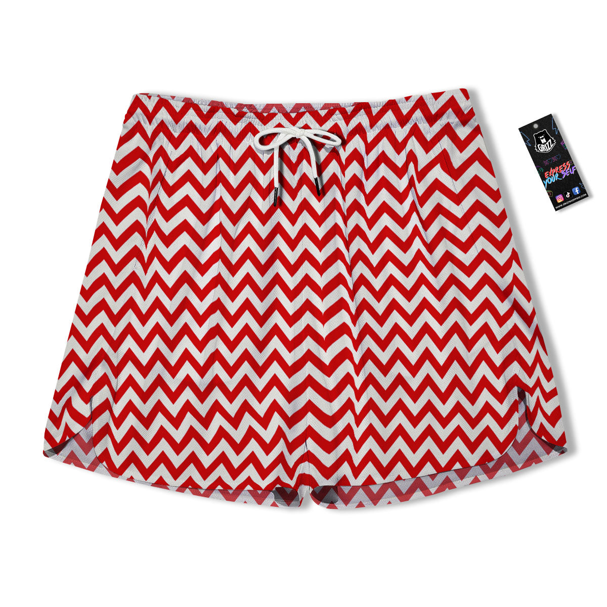 White Chevron And Beige Red Print Men's Running Shorts-grizzshop