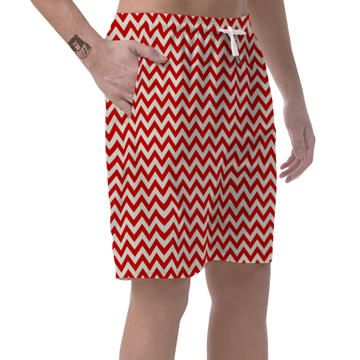 White Chevron And Beige Red Print Men's Shorts-grizzshop