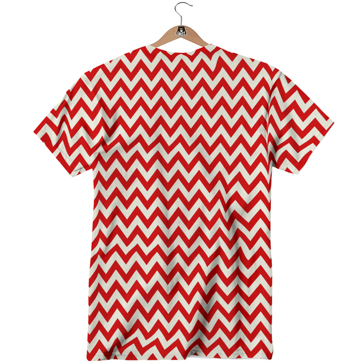 White Chevron And Beige Red Print T-Shirt-grizzshop