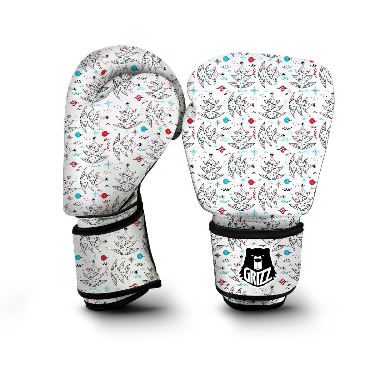 White Christmas Tree Doodle Boxing Gloves-grizzshop