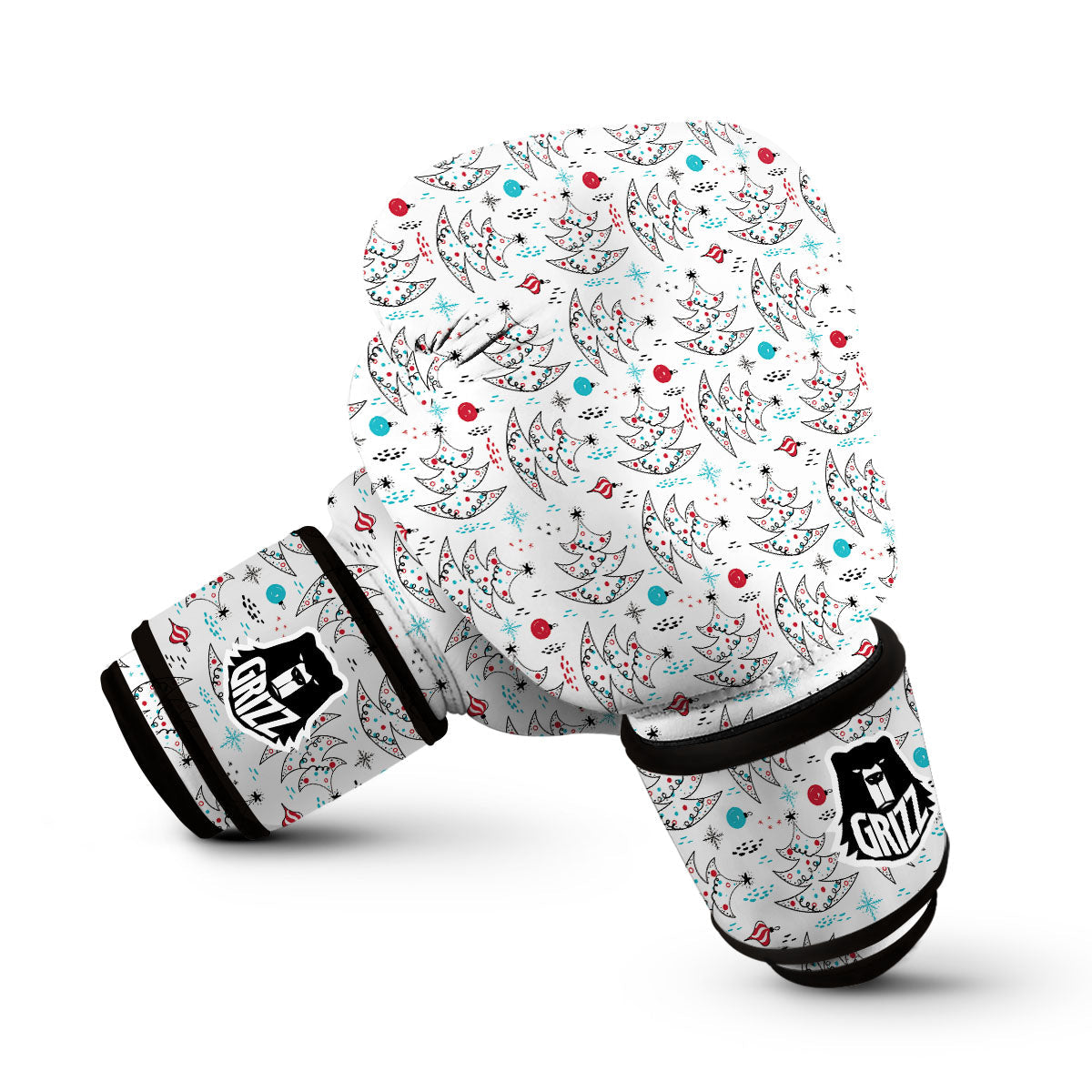 White Christmas Tree Doodle Boxing Gloves-grizzshop