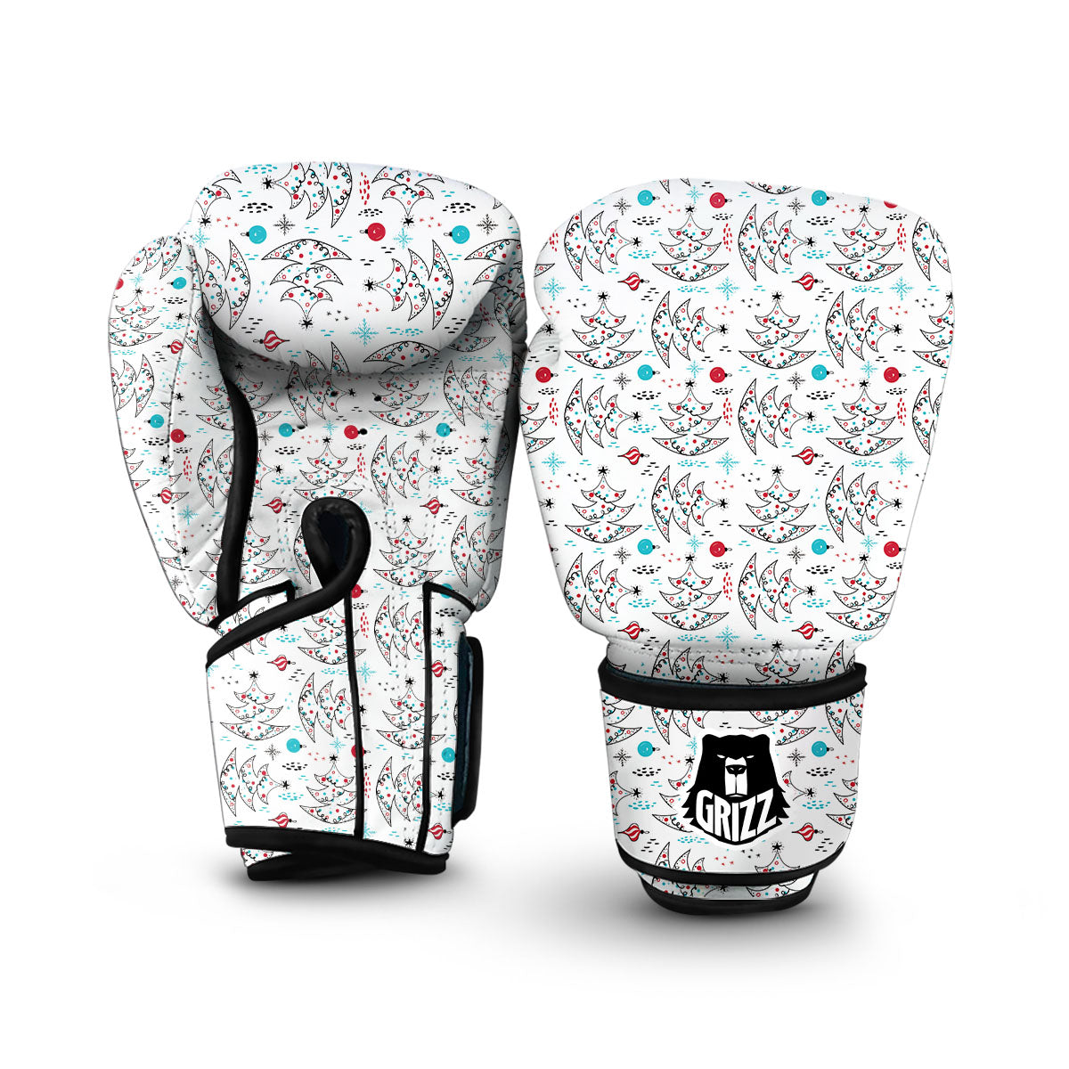 White Christmas Tree Doodle Boxing Gloves-grizzshop