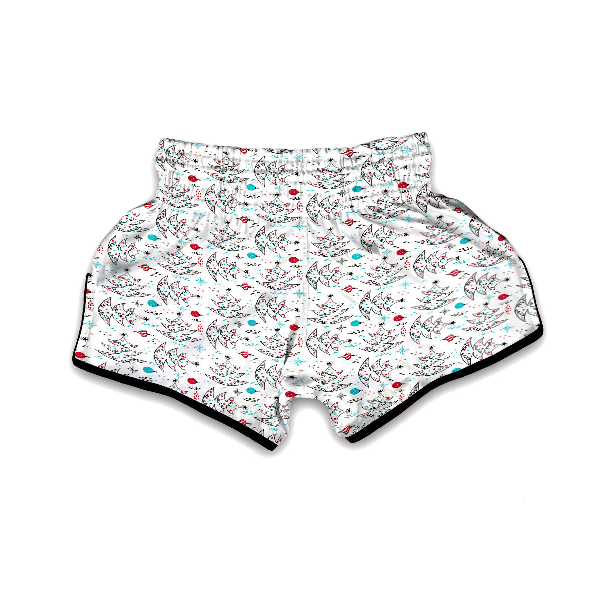 White Christmas Tree Doodle Muay Thai Boxing Shorts-grizzshop