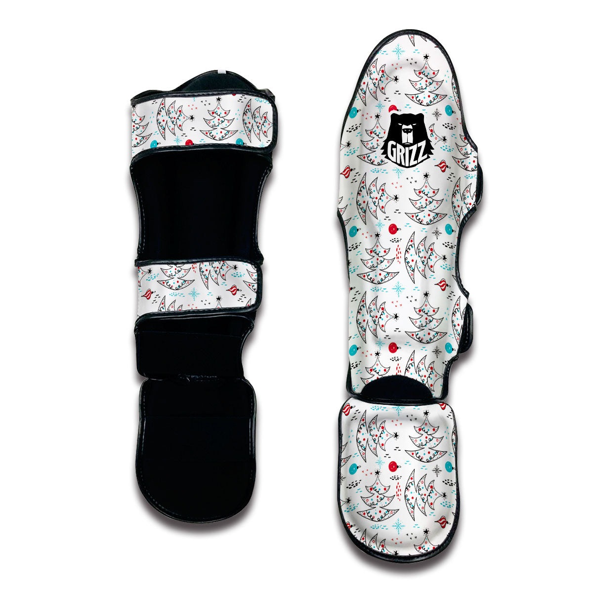 White Christmas Tree Doodle Muay Thai Shin Guards-grizzshop