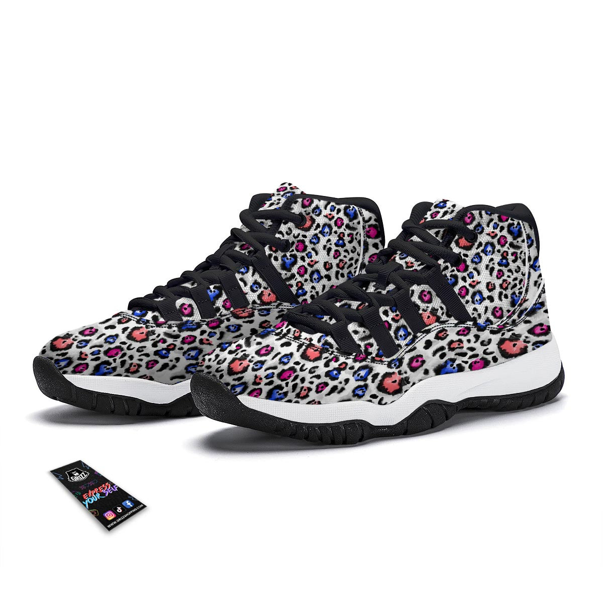 White Colorful Leopard Black Bball Shoes-grizzshop