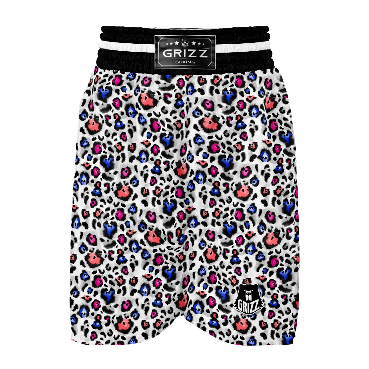 White Colorful Leopard Boxing Shorts-grizzshop
