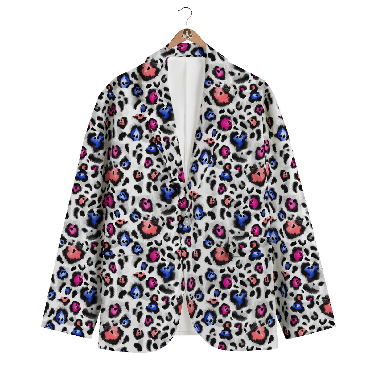 White Colorful Leopard Men's Blazer-grizzshop