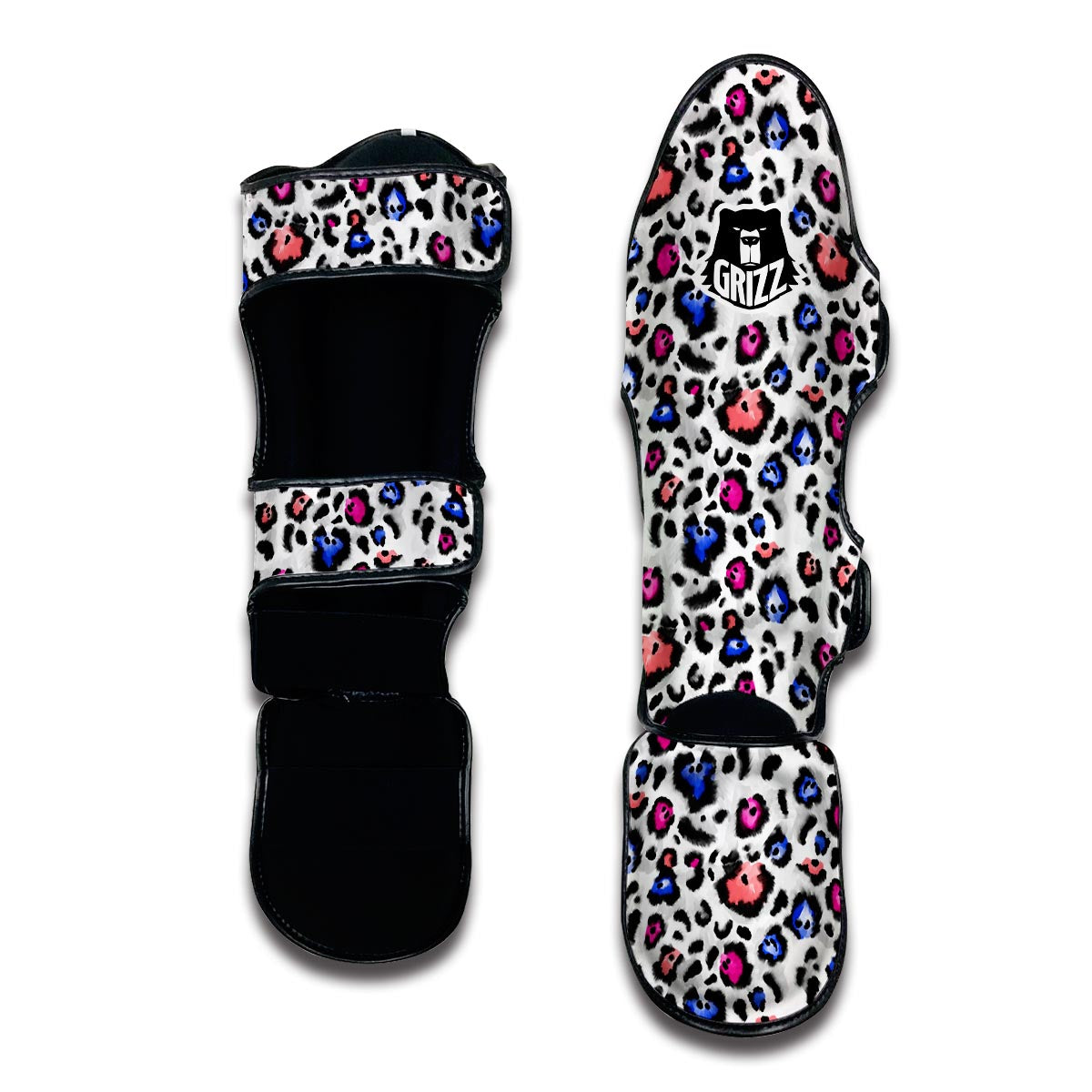 White Colorful Leopard Muay Thai Shin Guards-grizzshop