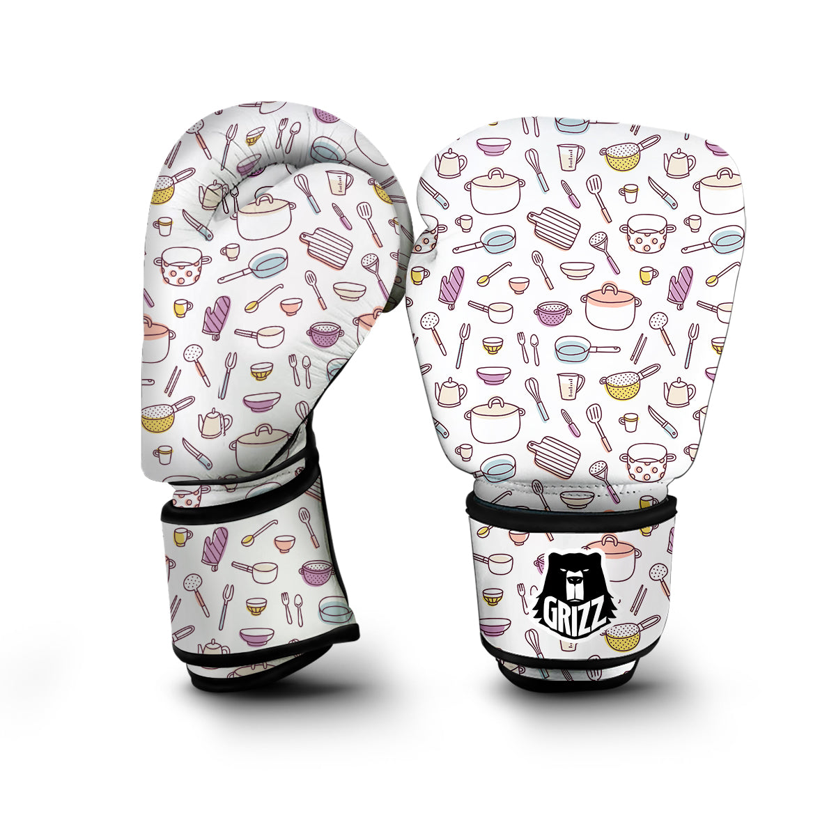 White Cooking Print Pattern Boxing Gloves-grizzshop