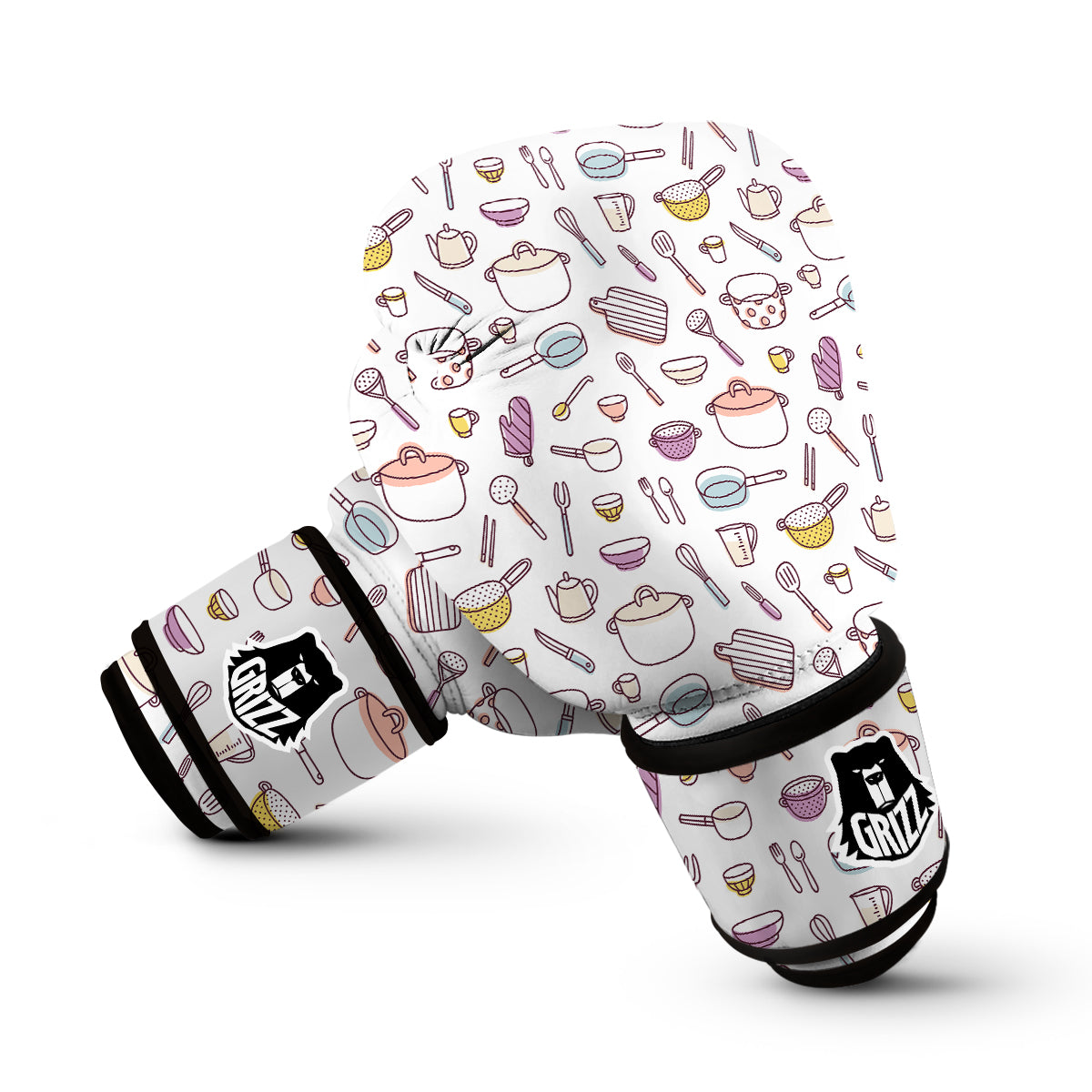 White Cooking Print Pattern Boxing Gloves-grizzshop