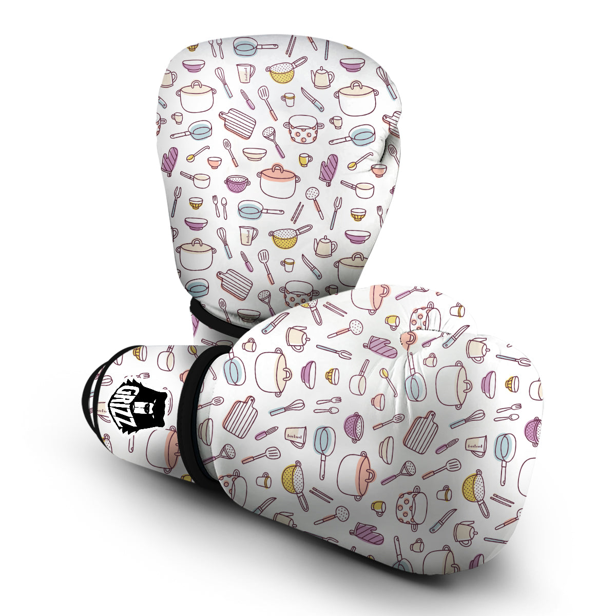 White Cooking Print Pattern Boxing Gloves-grizzshop