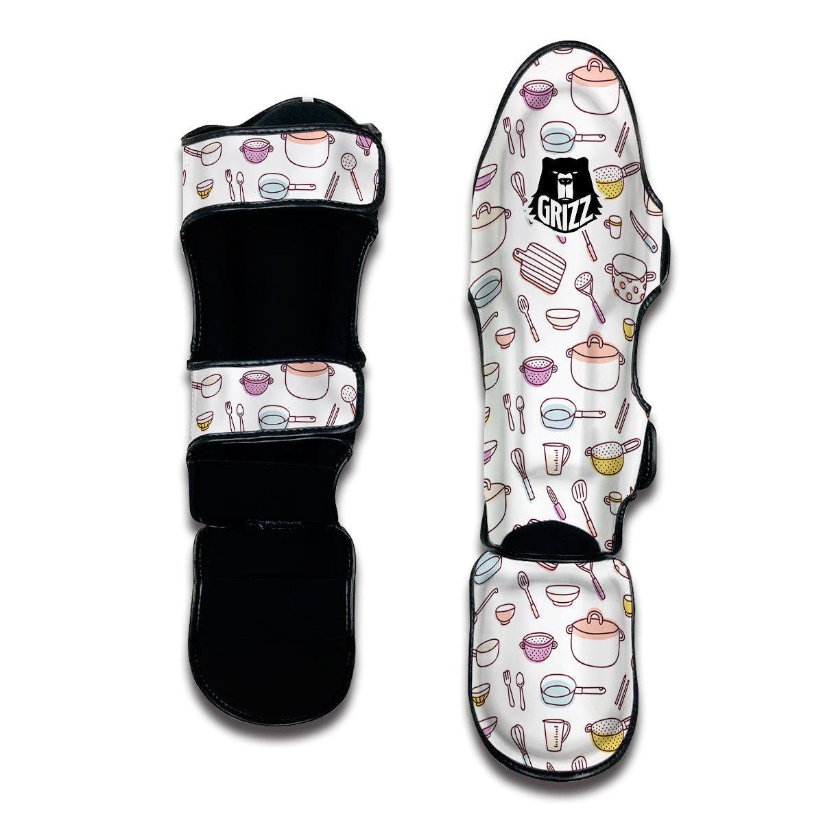 White Cooking Print Pattern Muay Thai Shin Guards-grizzshop