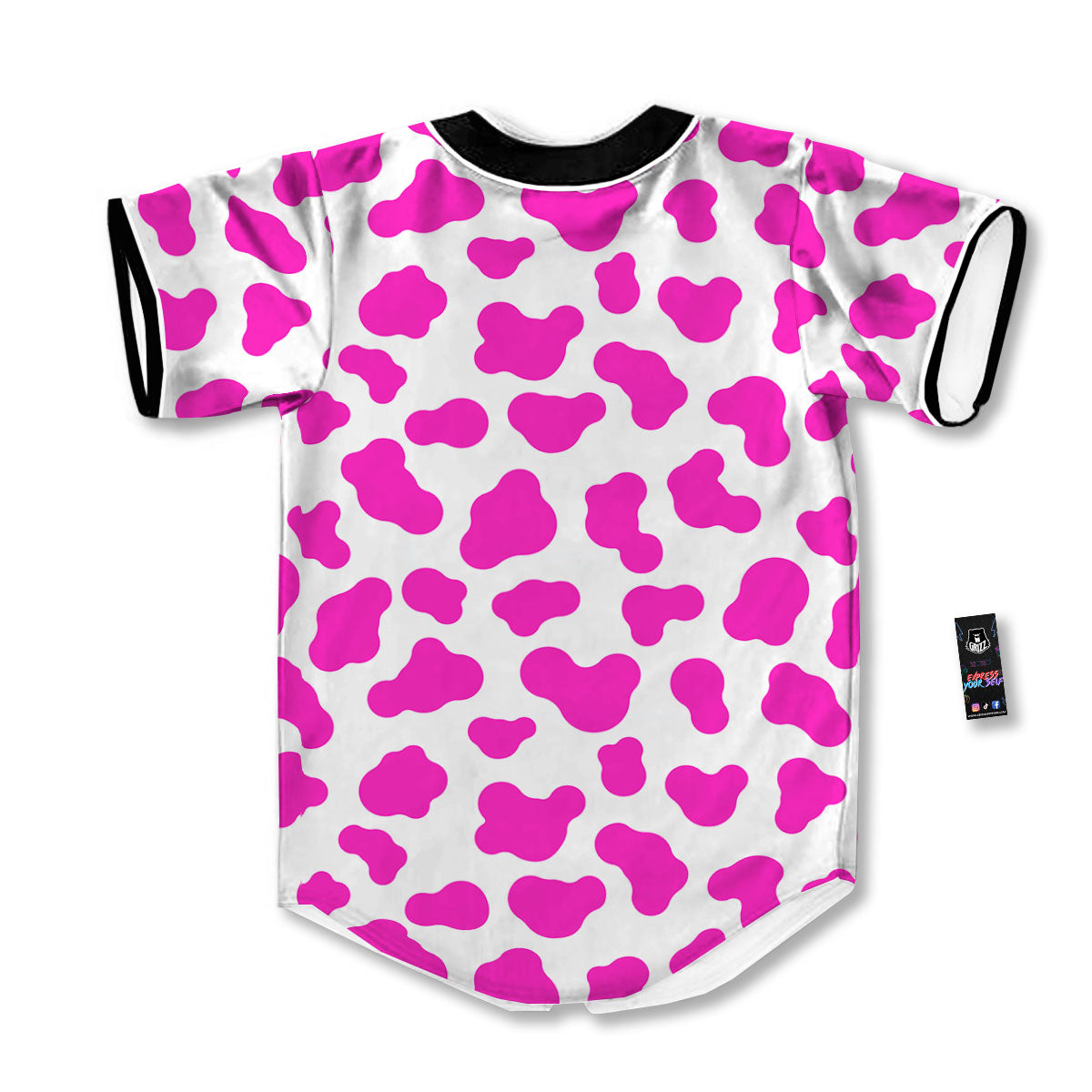 White Cow And Hot Pink Print Baseball Jersey-grizzshop