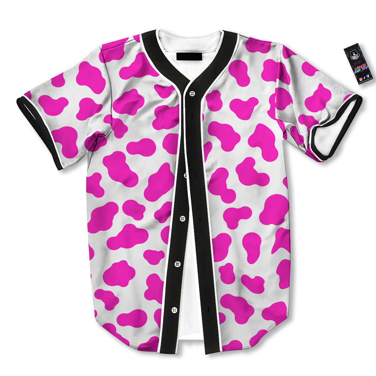 White Cow And Hot Pink Print Baseball Jersey-grizzshop