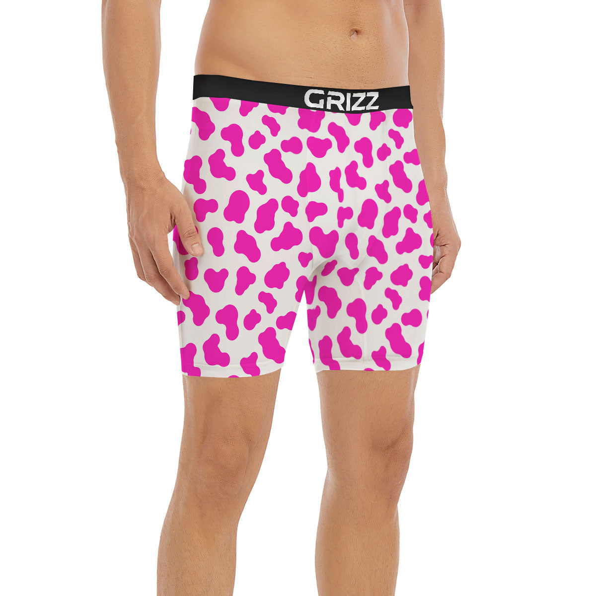 White Cow And Hot Pink Print Boxer Briefs-grizzshop