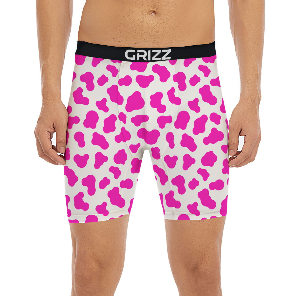 White Cow And Hot Pink Print Boxer Briefs-grizzshop