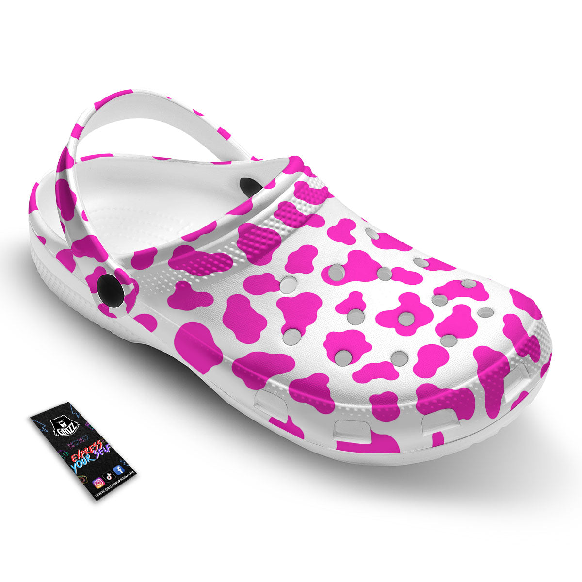 White Cow And Hot Pink Print Clog-grizzshop