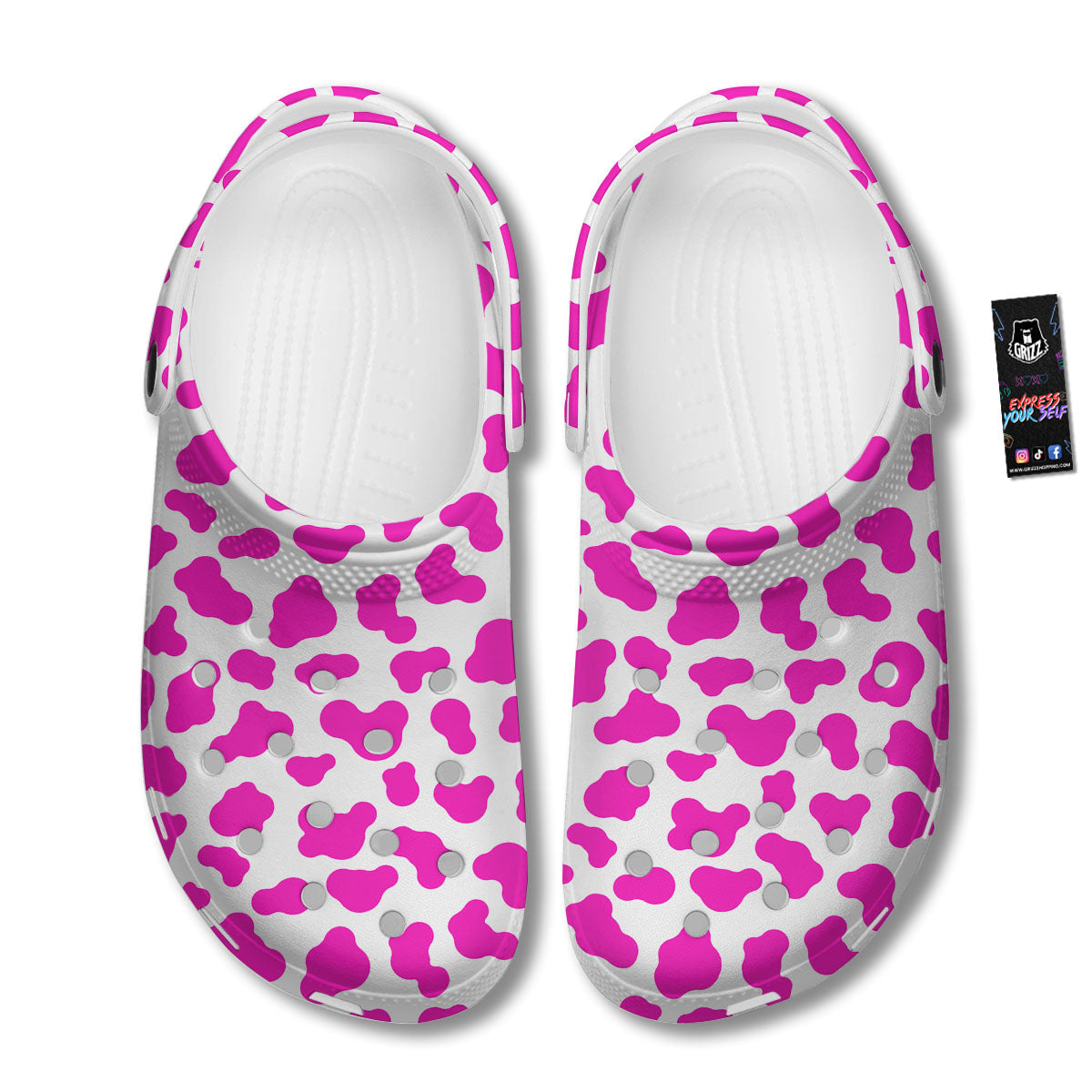 White Cow And Hot Pink Print Clog-grizzshop
