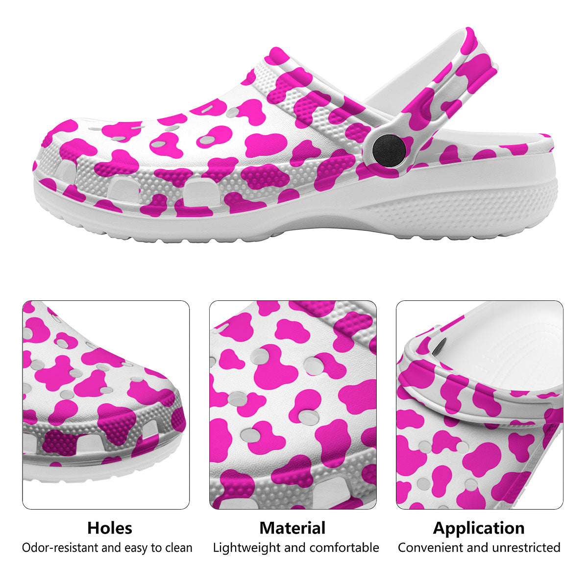 White Cow And Hot Pink Print Clog-grizzshop
