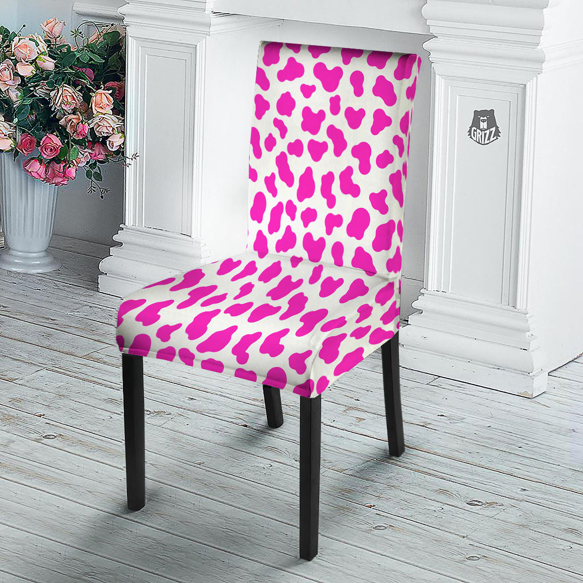 White Cow And Hot Pink Print Dining Chair Slipcover-grizzshop