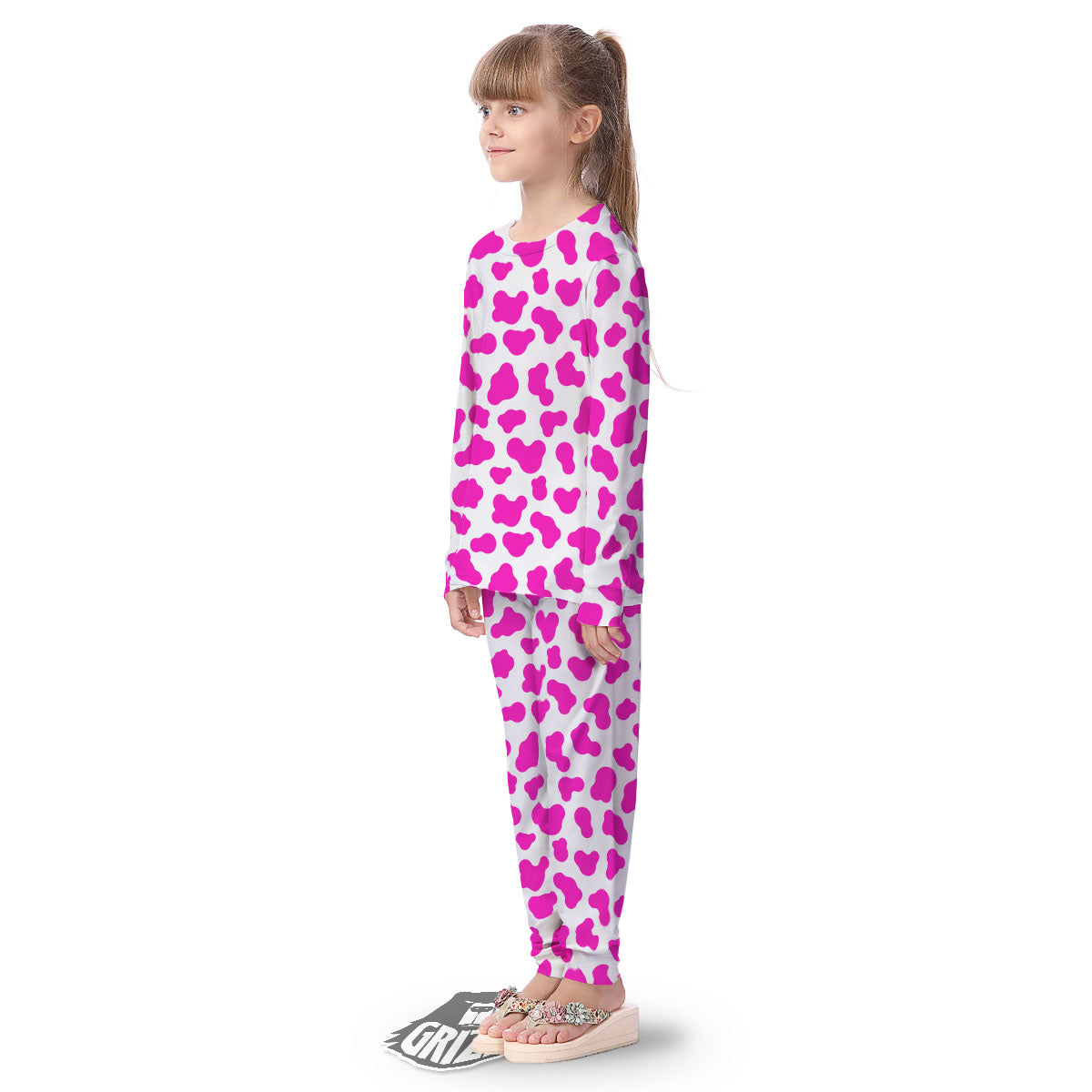White Cow And Hot Pink Print Kid's Pajamas-grizzshop