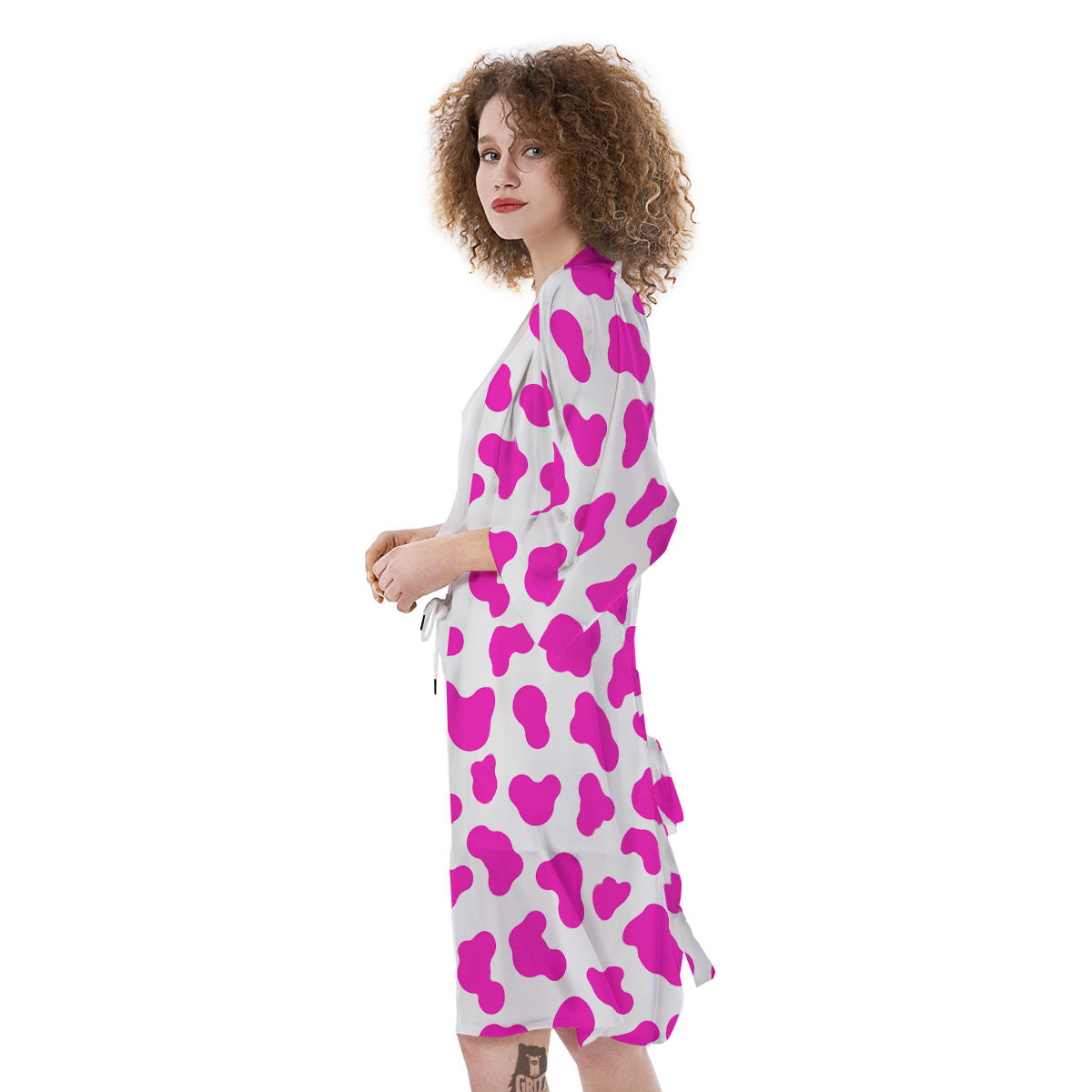 White Cow And Hot Pink Print Kimono-grizzshop