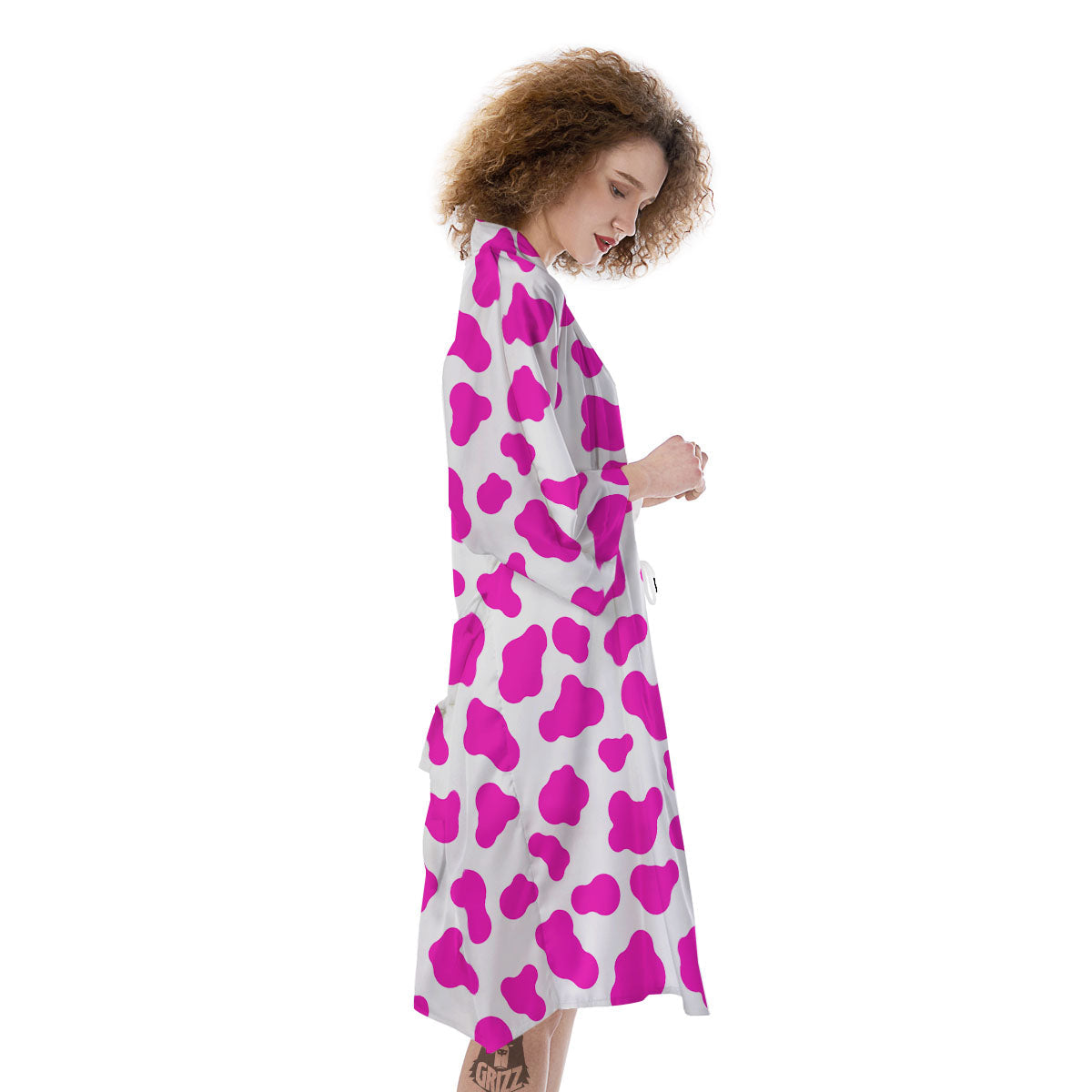 White Cow And Hot Pink Print Kimono-grizzshop
