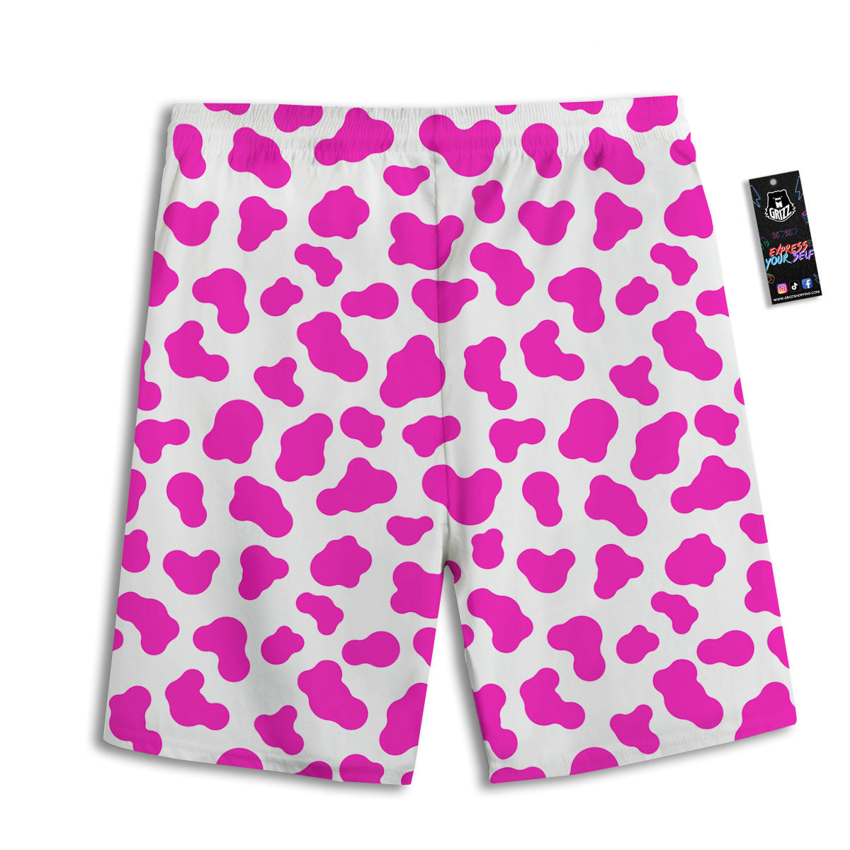 White Cow And Hot Pink Print Men's Athletic Shorts
