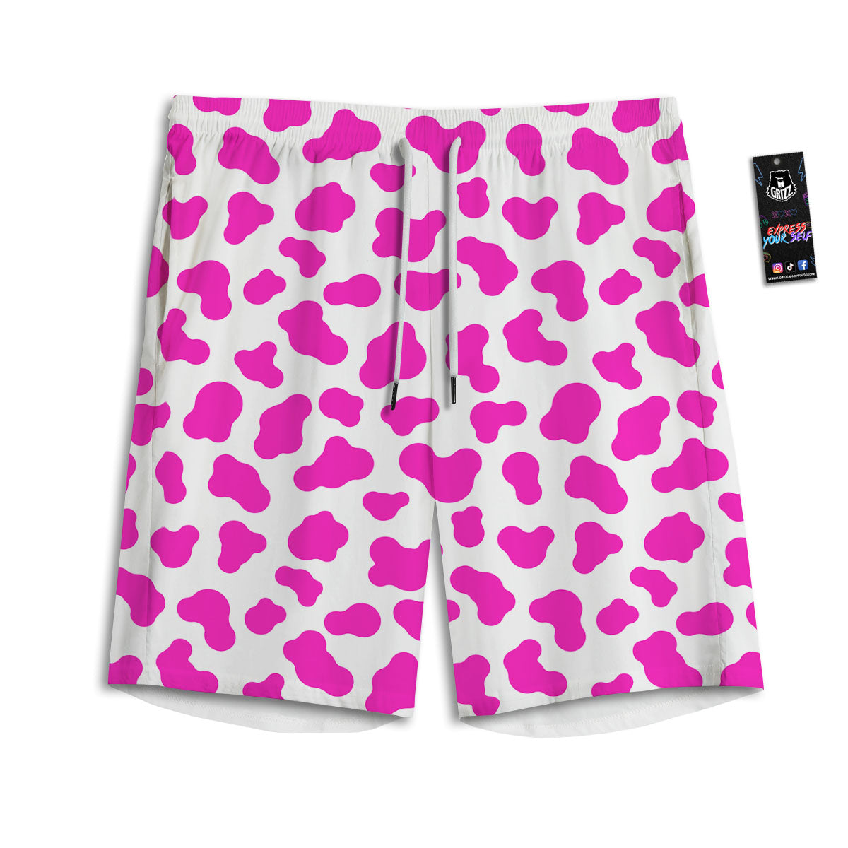 White Cow And Hot Pink Print Men's Athletic Shorts
