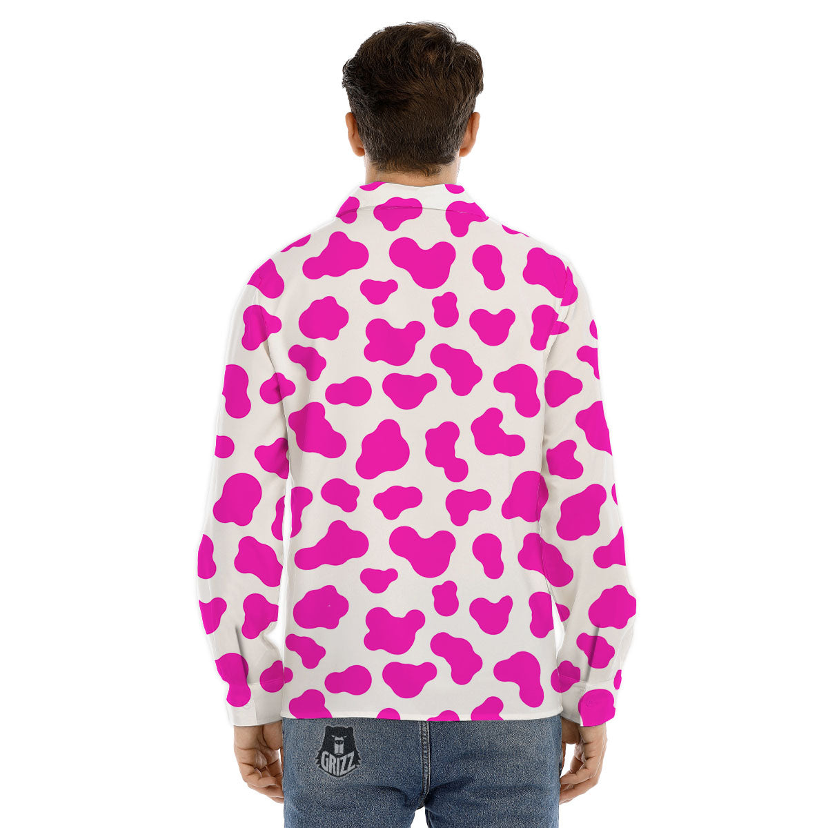 White Cow And Hot Pink Print Men's Dress Shirts-grizzshop