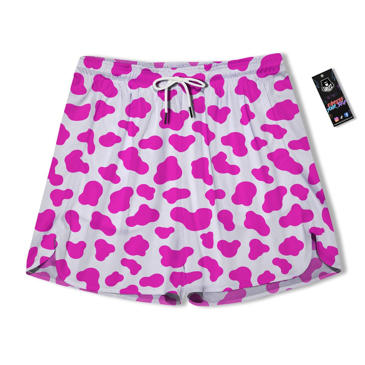 White Cow And Hot Pink Print Men's Running Shorts-grizzshop
