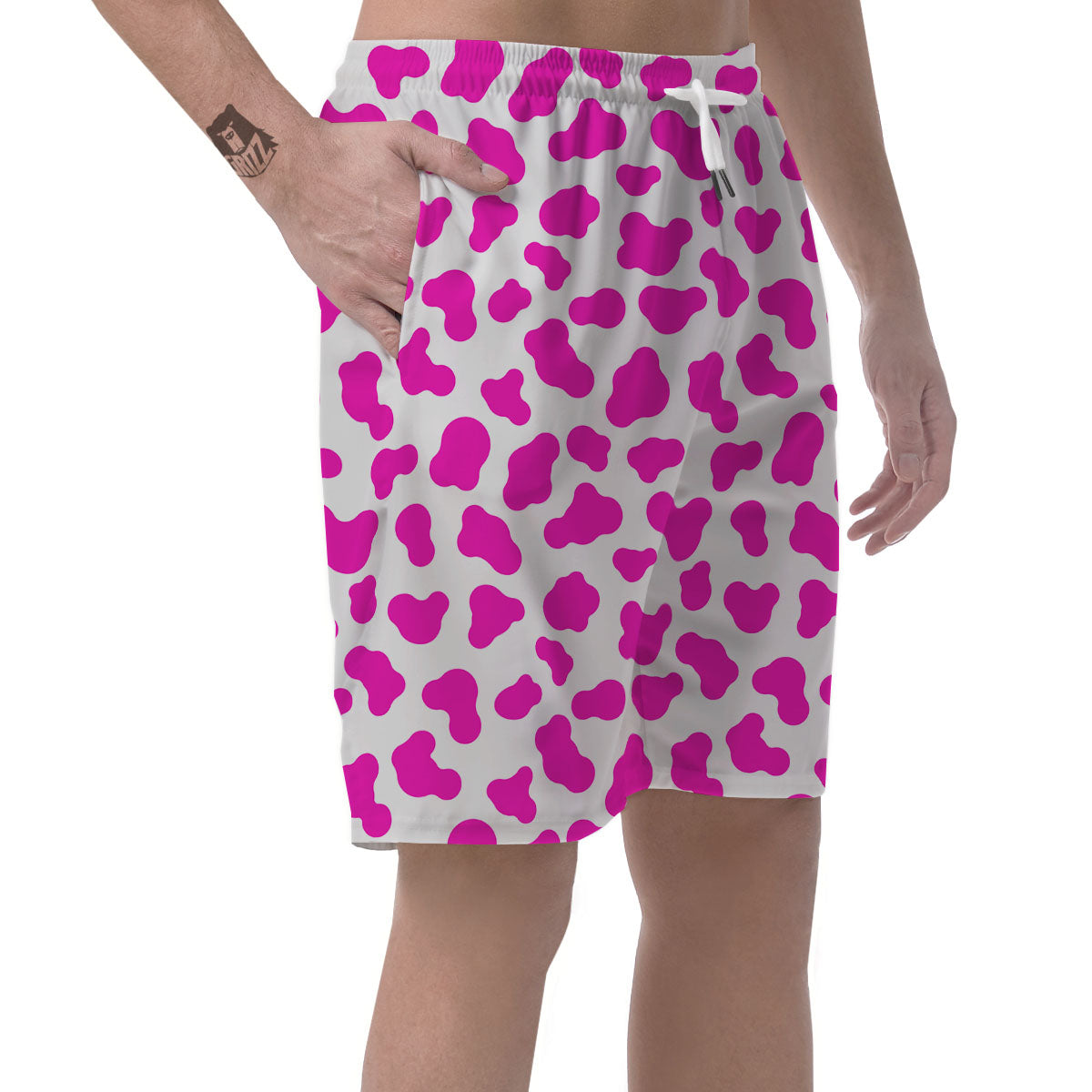 White Cow And Hot Pink Print Men's Shorts-grizzshop
