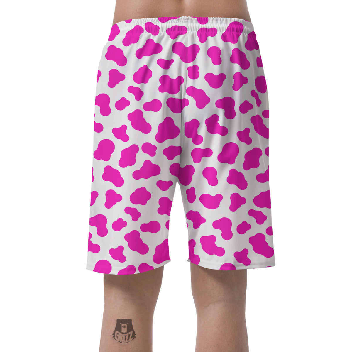 White Cow And Hot Pink Print Men's Shorts-grizzshop