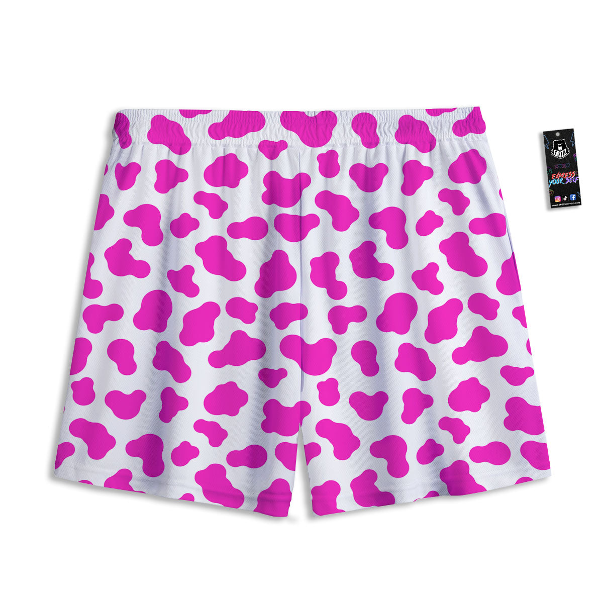 White Cow And Hot Pink Print Mesh Shorts