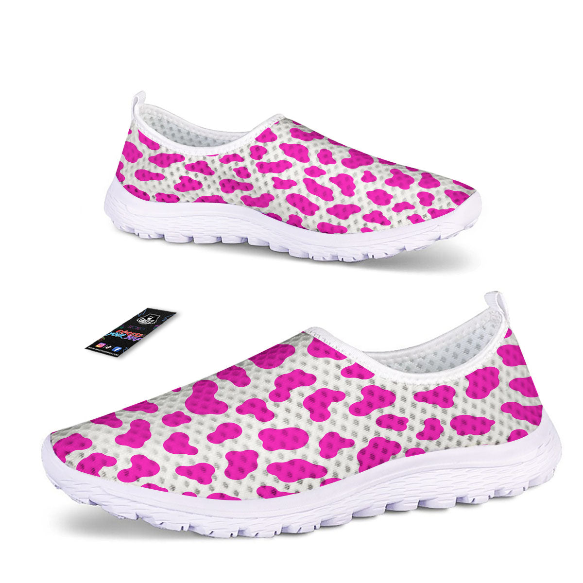 White Cow And Hot Pink Print Nurse Shoes-grizzshop