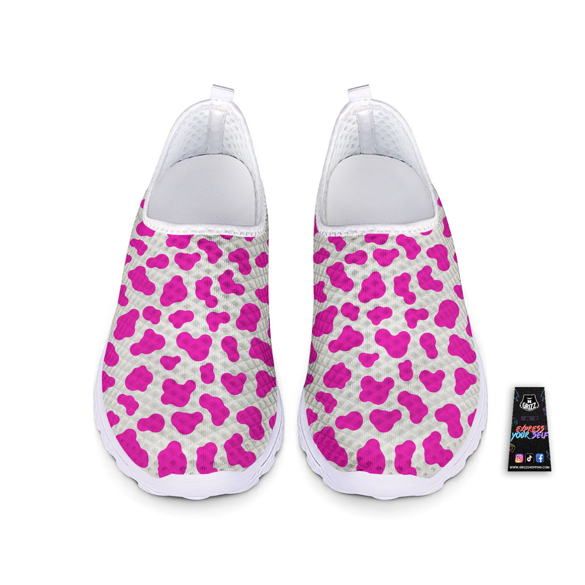 White Cow And Hot Pink Print Nurse Shoes-grizzshop