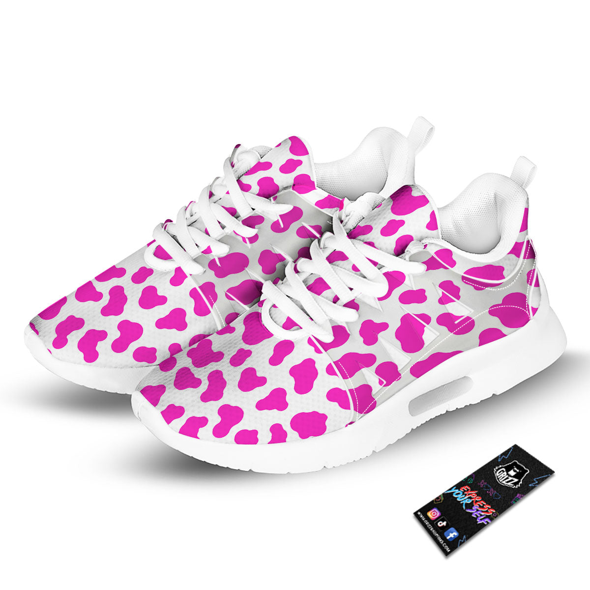 White Cow And Hot Pink Print Tennis Shoes-grizzshop
