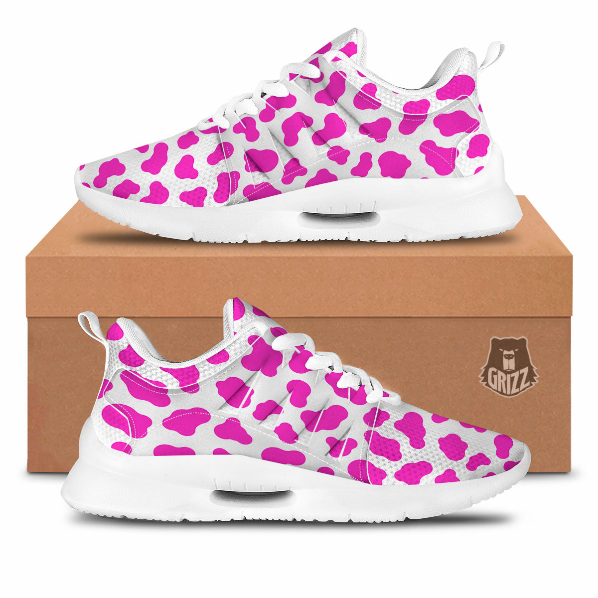White Cow And Hot Pink Print Tennis Shoes-grizzshop