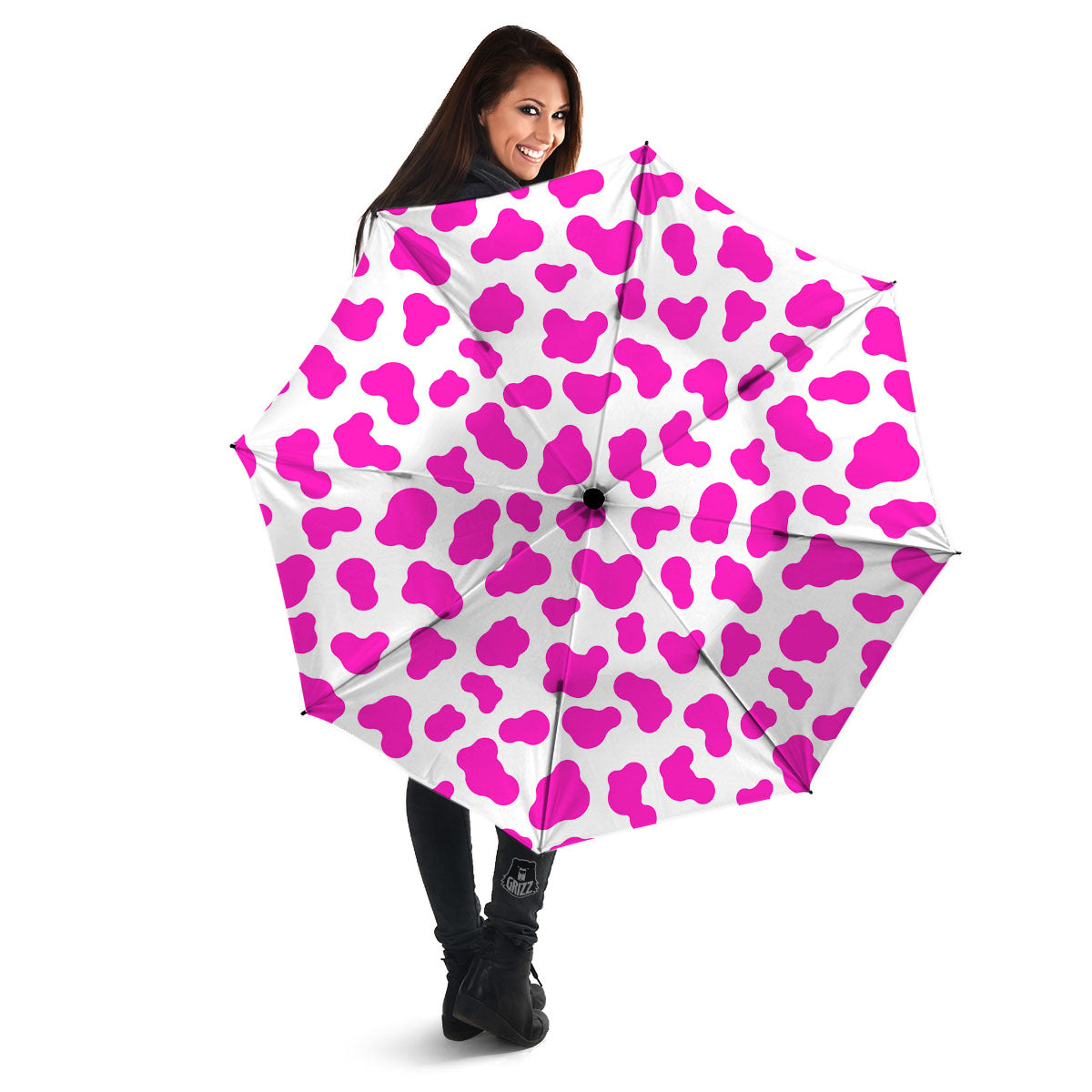 White Cow And Hot Pink Print Umbrella-grizzshop
